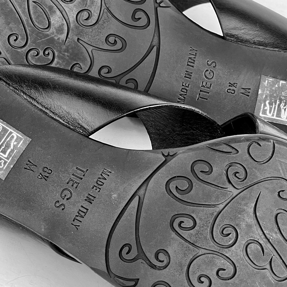 Brighton Tiegs Vacchetta Heeled Sandals Black Leather Silver Hardware Sz 8 Italy - Picture 7 of 9